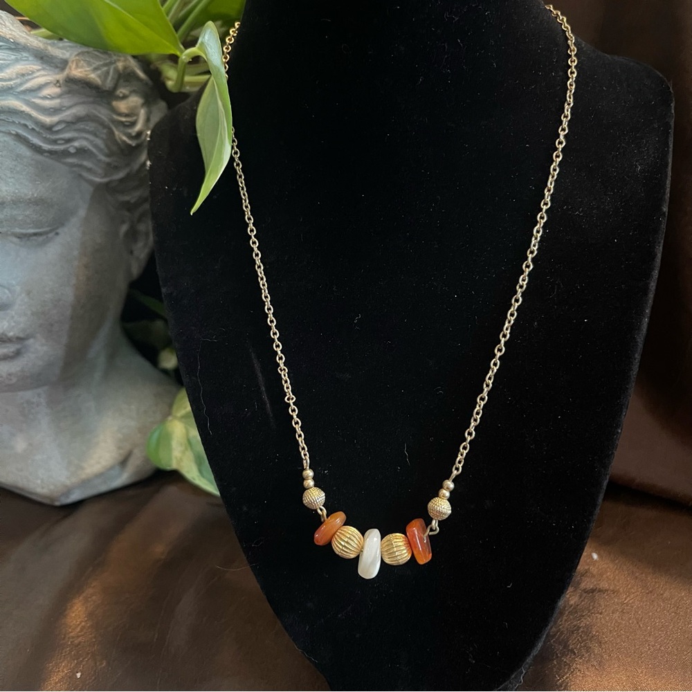 Gold and Orange Beaded Avon Necklace